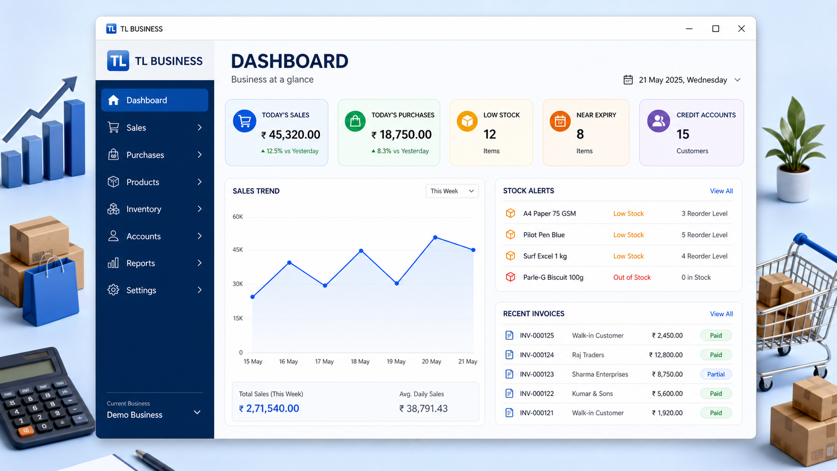 Illustrative TL Business Daily dashboard interface preview