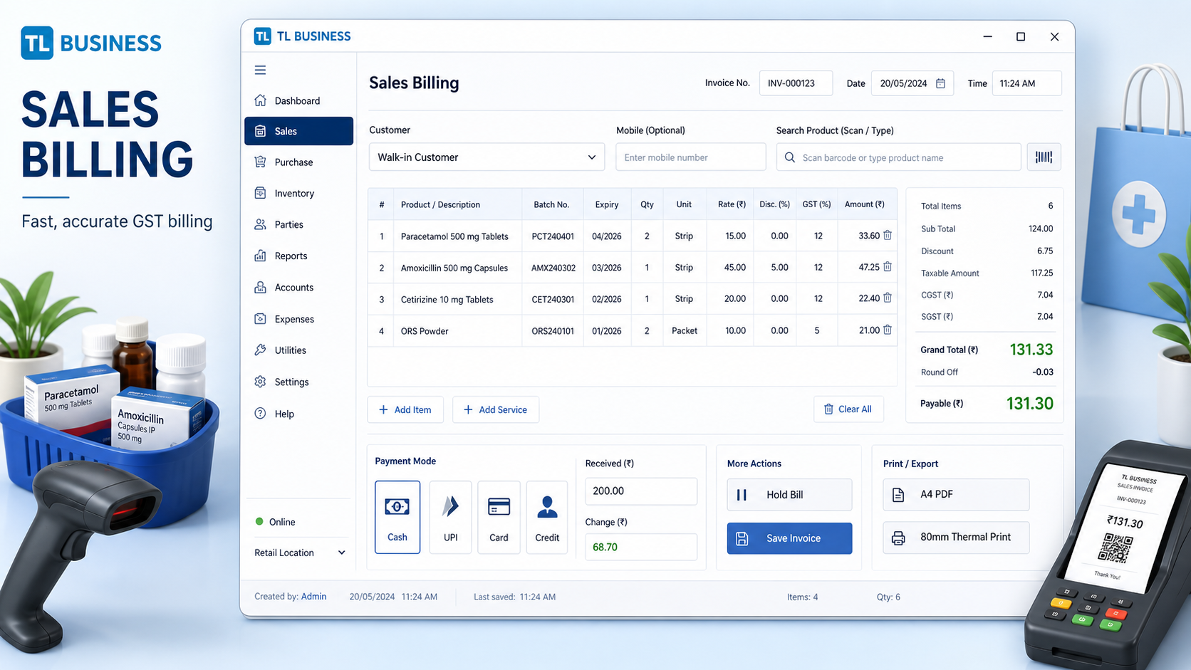 Illustrative TL Business Fast pharmacy billing interface preview