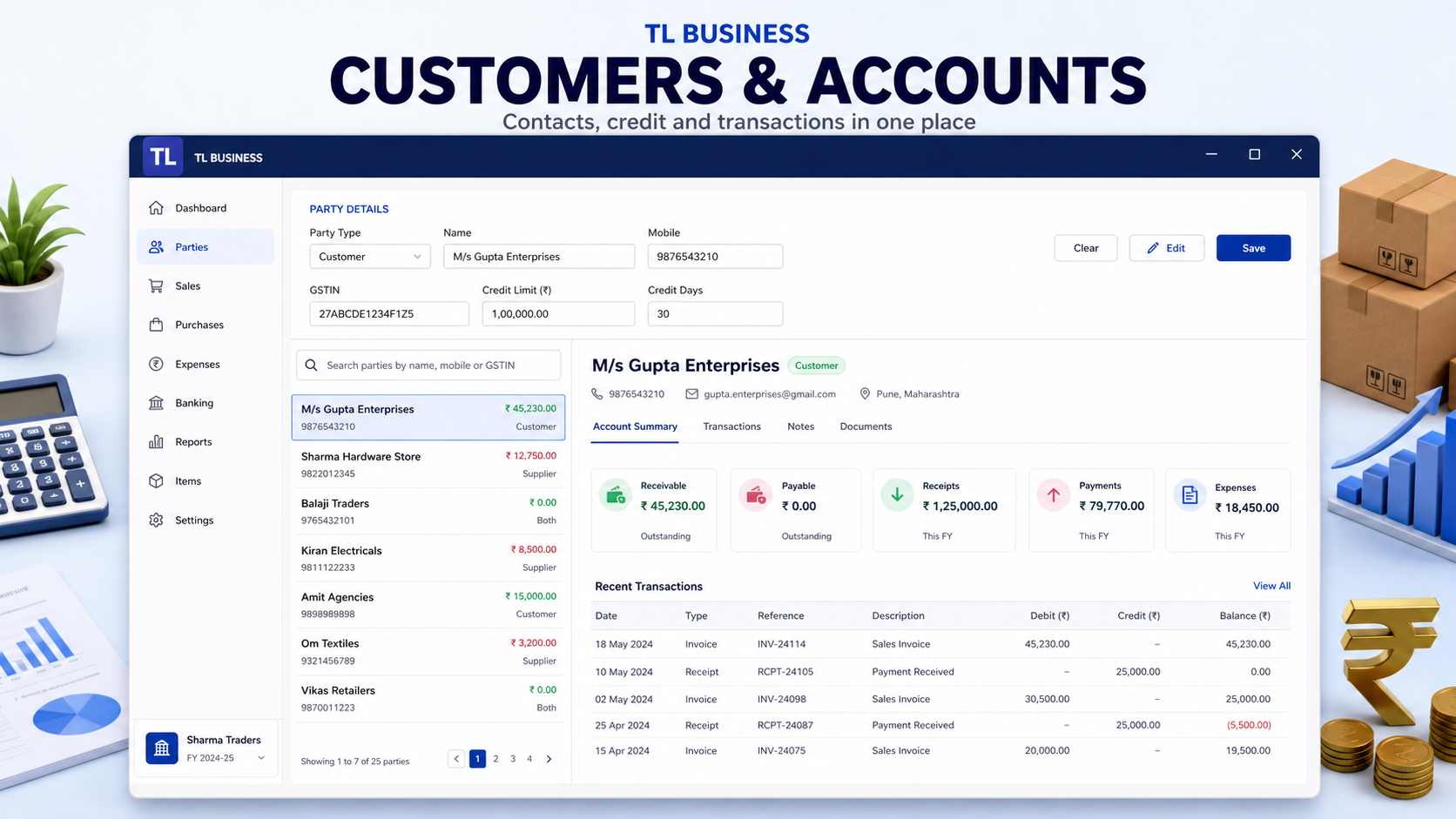 Illustrative TL Business Customers and accounts interface preview