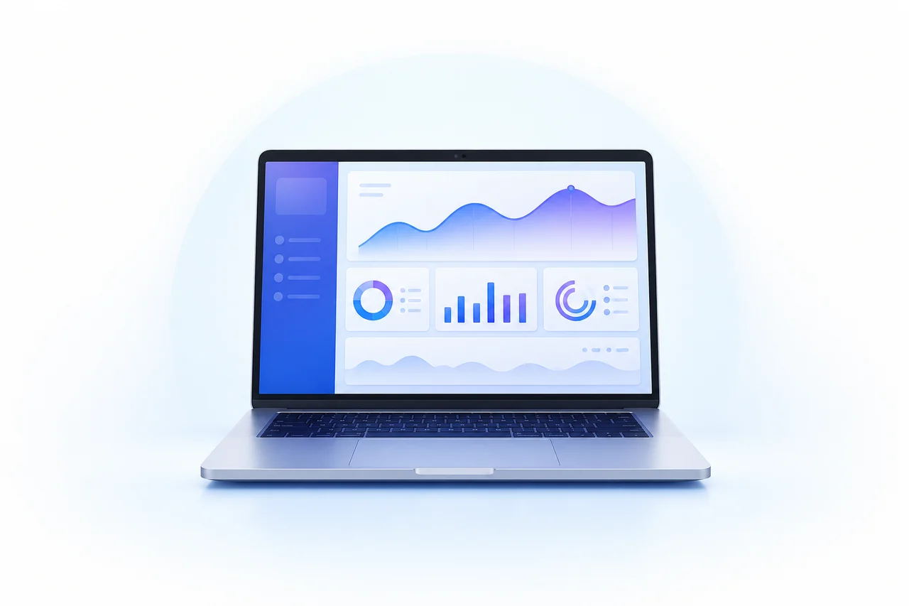 Laptop displaying a modern business performance dashboard